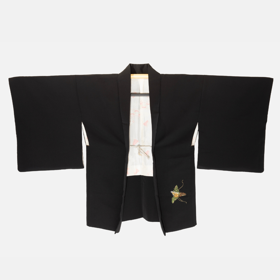 Vintage Black Haori (Kimono Jacket) with Botanical pattern