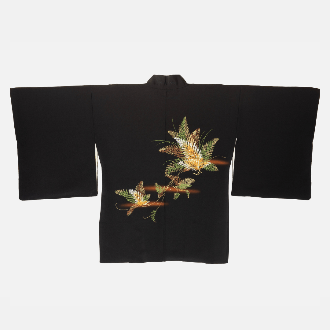 Vintage Black Haori (Kimono Jacket) with Botanical pattern