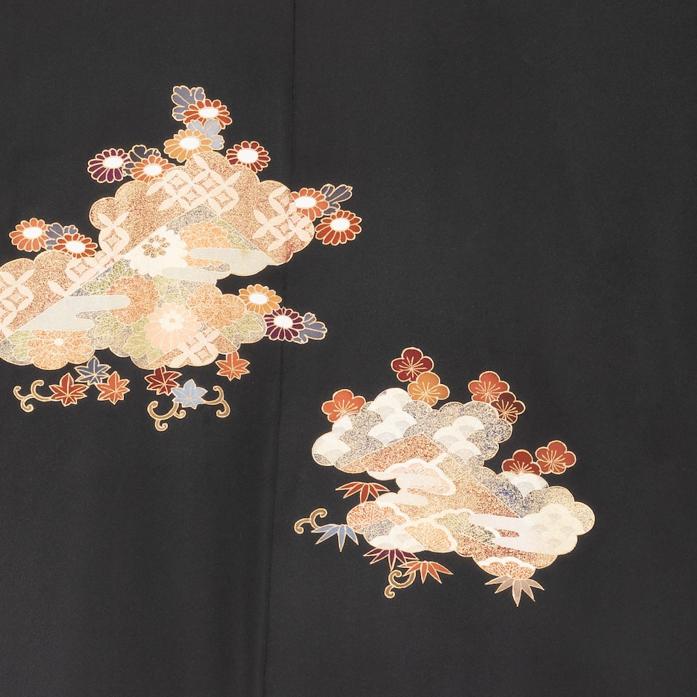 Vintage Black Haori (Kimono Jacket) with Orange clouds