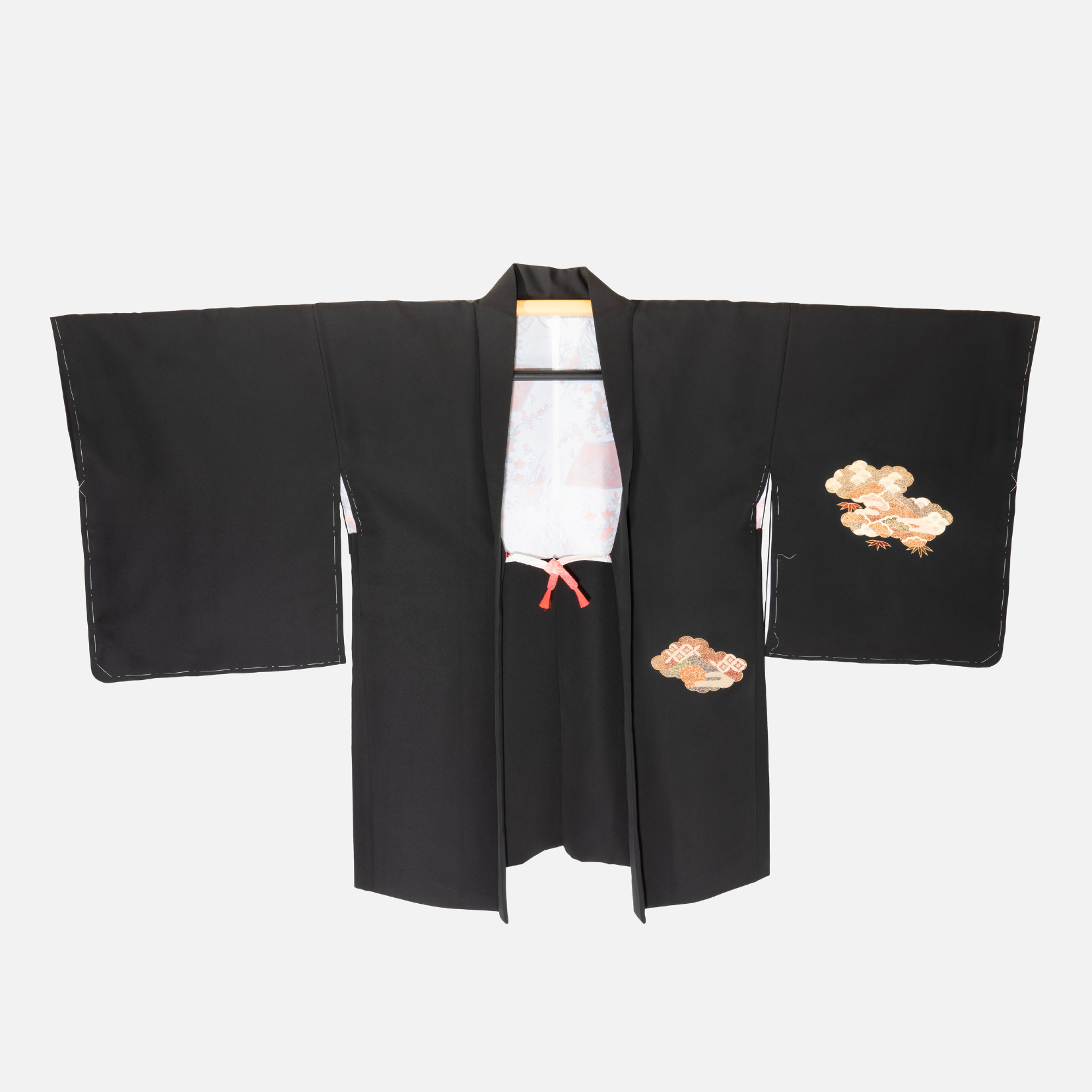 Vintage Black Haori (Kimono Jacket) with Orange clouds Vintage Black Haori (Kimono Jacket) with Orange clouds