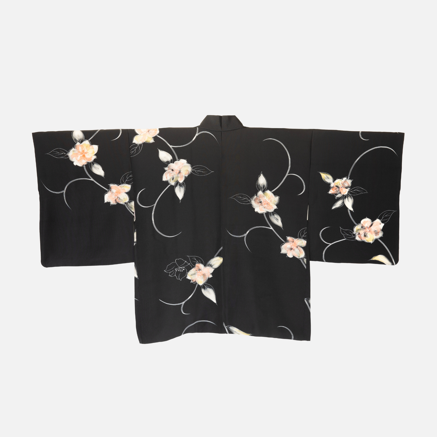 Vintage Black Haori (Kimono Jacket) with Cream & orange flowers