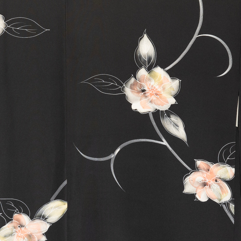 Vintage Black Haori (Kimono Jacket) with Cream & orange flowers