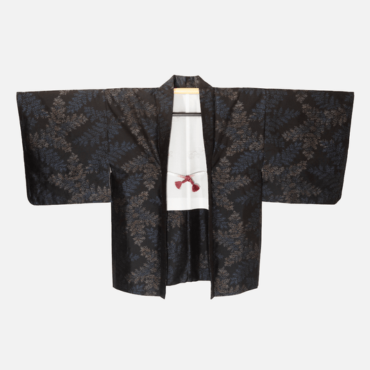 Vintage Black Haori(Kimono Jacket) with gold leaves