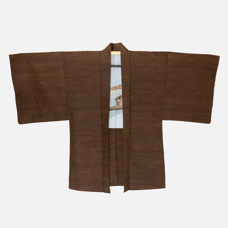 Vintage Mens Tsumugi Brown Haori (Kimono Jacket)