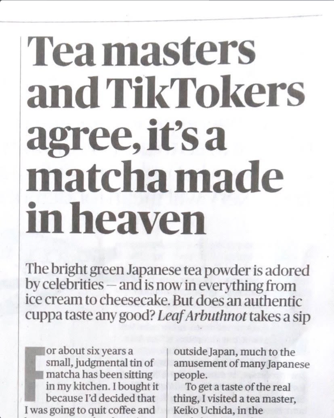 Keiko Uchida in The Sunday Times