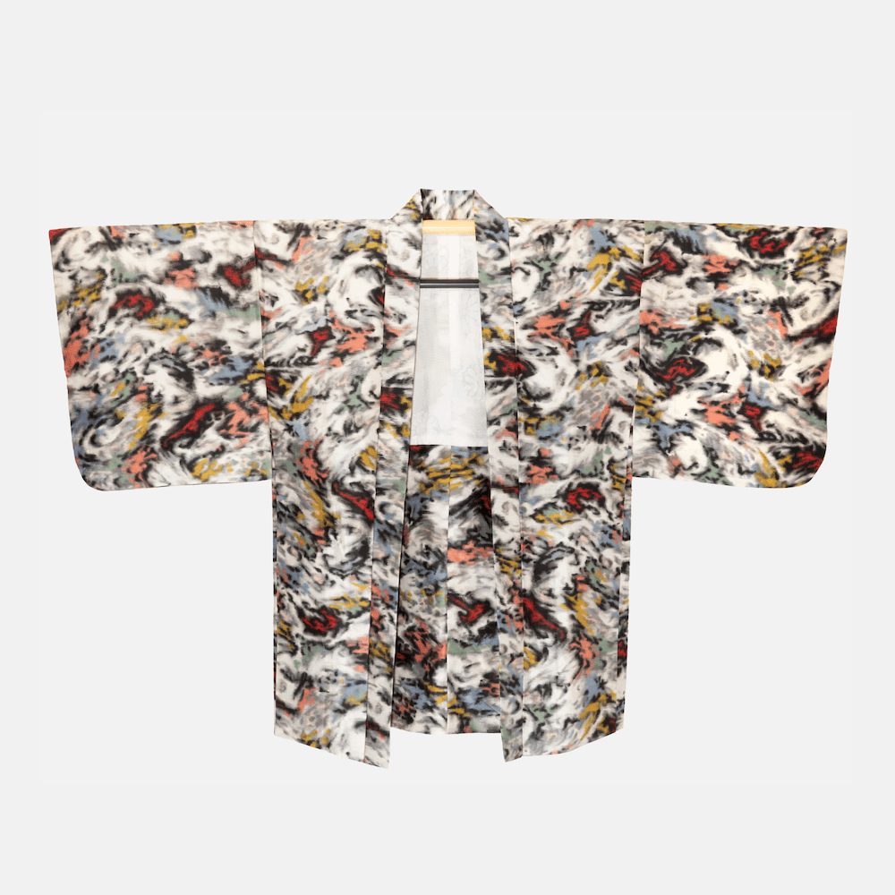 Vintage White Haori (Kimono Jacket) Colourful Swirls