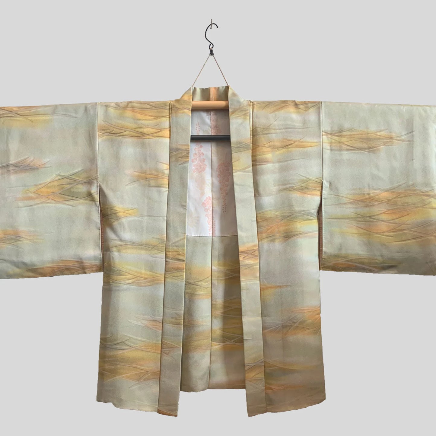 Vintage Yellow Silk Haori with Bamboo Leaf Pattern