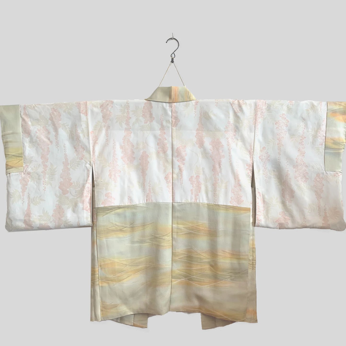 Vintage Yellow Silk Haori with Bamboo Leaf Pattern