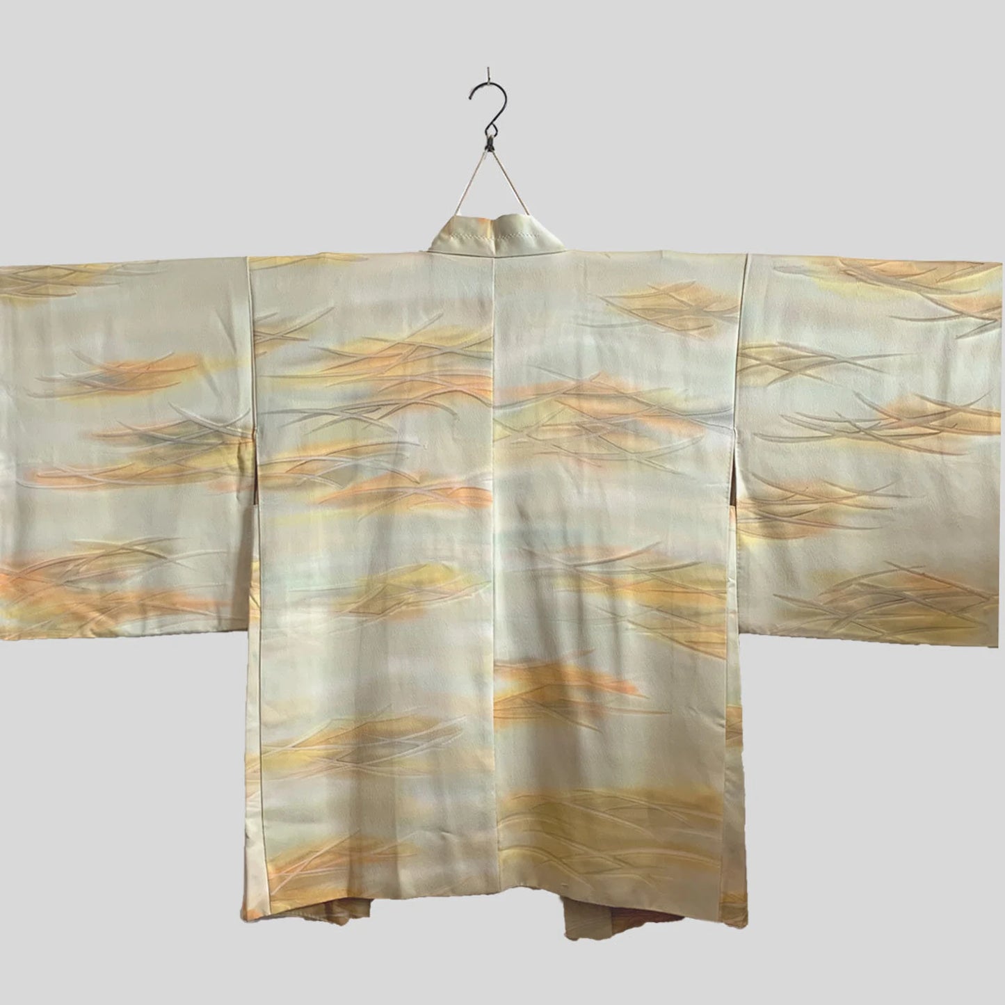 Vintage Yellow Silk Haori with Bamboo Leaf Pattern