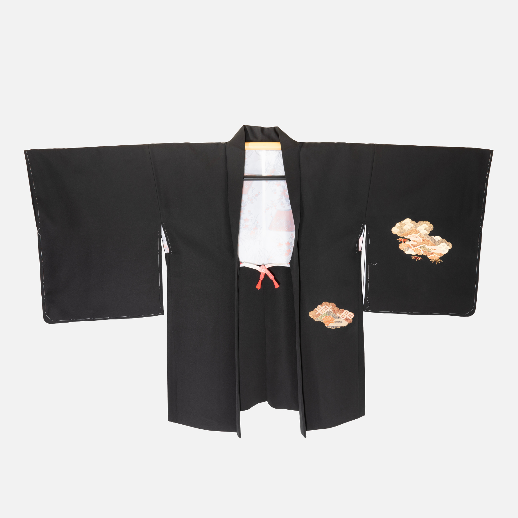 Vintage Black Haori (Kimono Jacket) with Orange clouds – Keiko Uchida