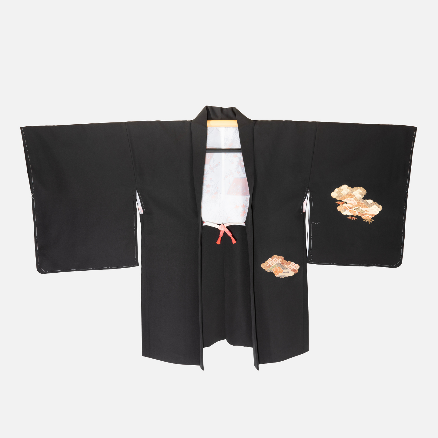 Vintage Black Haori (Kimono Jacket) with Orange clouds