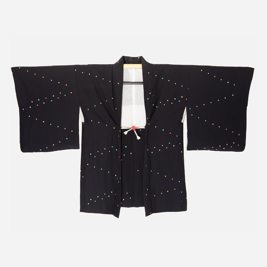 Vintage Black Haori (Kimono Jacket) with Colourful Shibori Dots