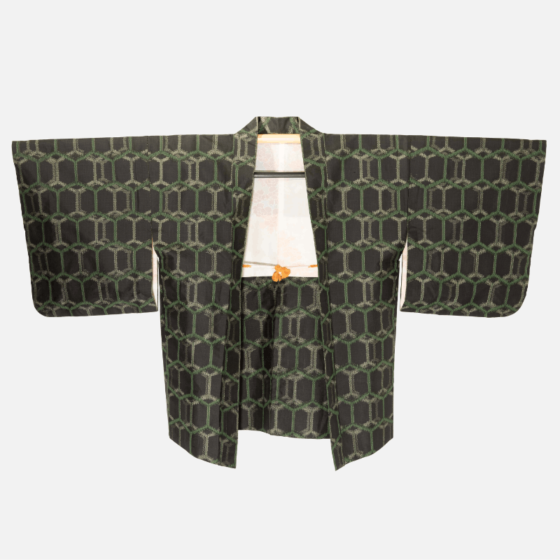Vintage Haori Jacket with Green Kikko Hexagon Pattern