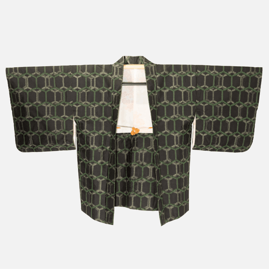 Vintage Haori Jacket with Green Kikko Hexagon Pattern