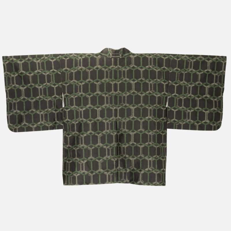 Vintage Haori Jacket with Green Kikko Hexagon Pattern