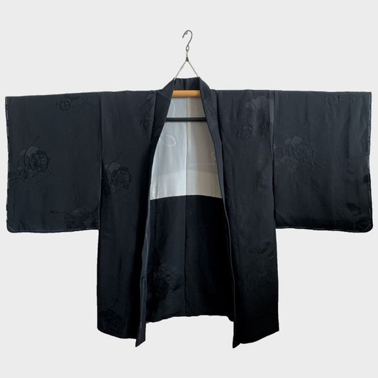 Black Taiko Drum Woven Pattern Haori Jacket