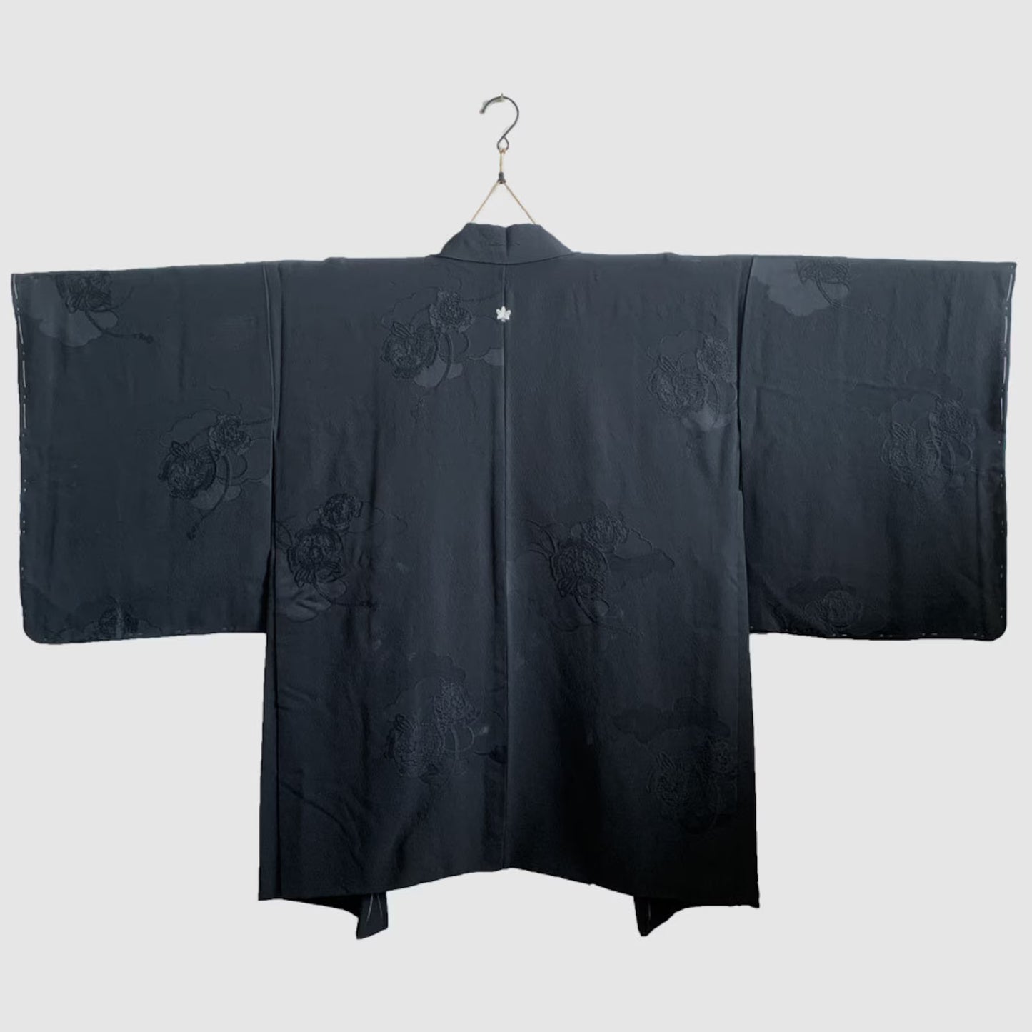 Black Taiko Drum Woven Pattern Haori Jacket