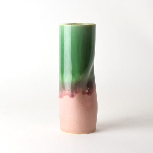 Green x Pink Twist Cylinder Vase