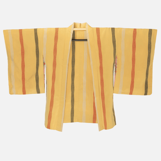 Vintage Mustard Haori Jacket with Colourful Striped