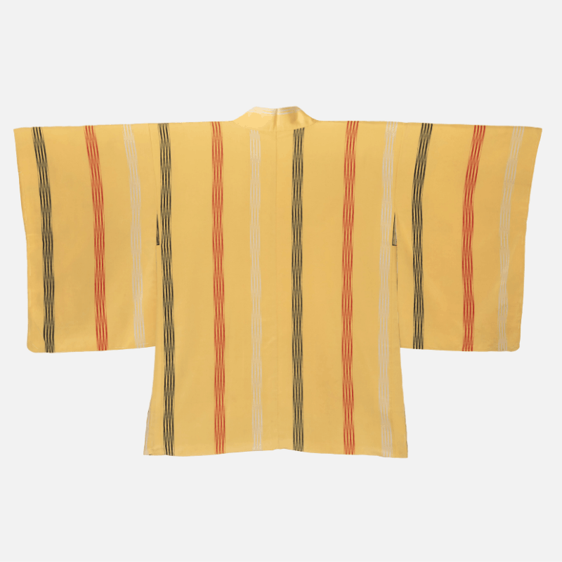 Vintage Mustard Haori Jacket with Colourful Striped