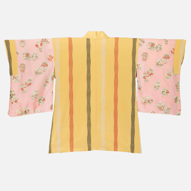 Vintage Mustard Haori Jacket with Colourful Striped