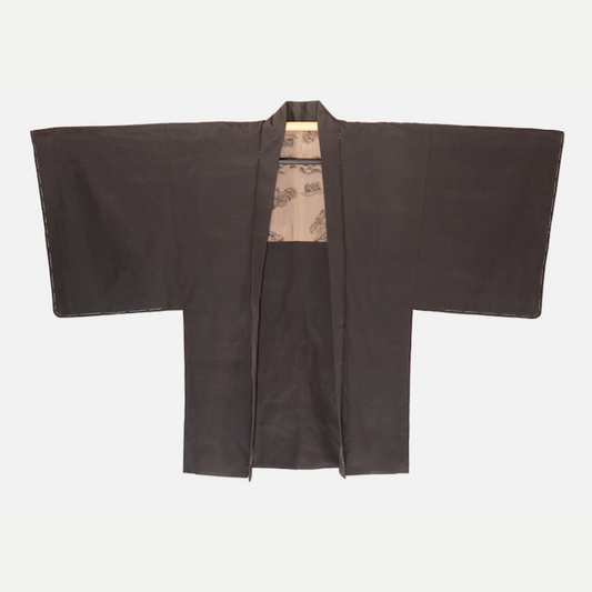 Vintage Mens Oshima Dark Brown Haori (Kimono Jacket)