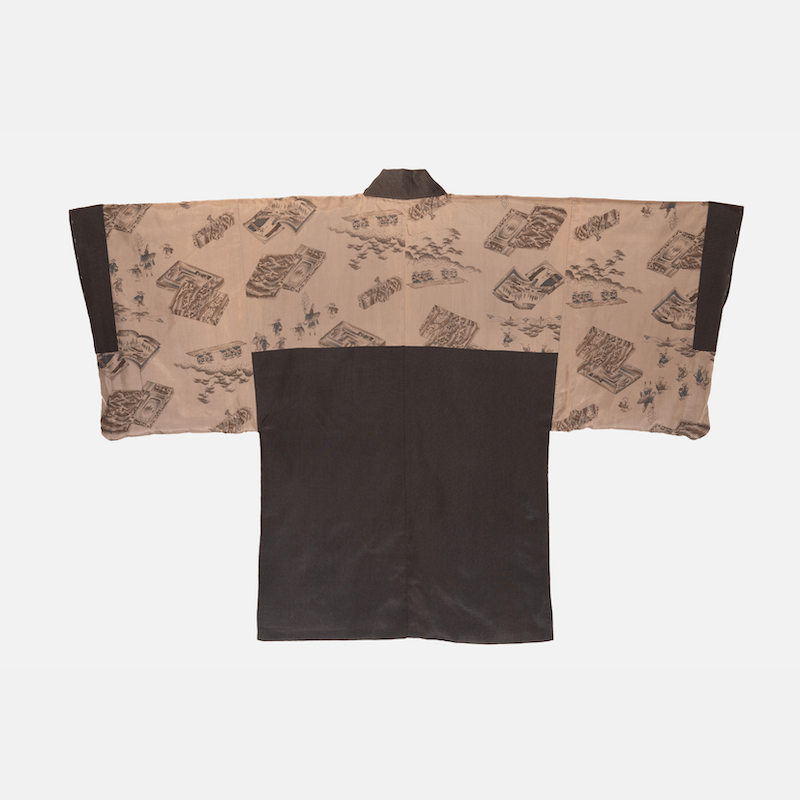 Vintage Mens Oshima Dark Brown Haori (Kimono Jacket)