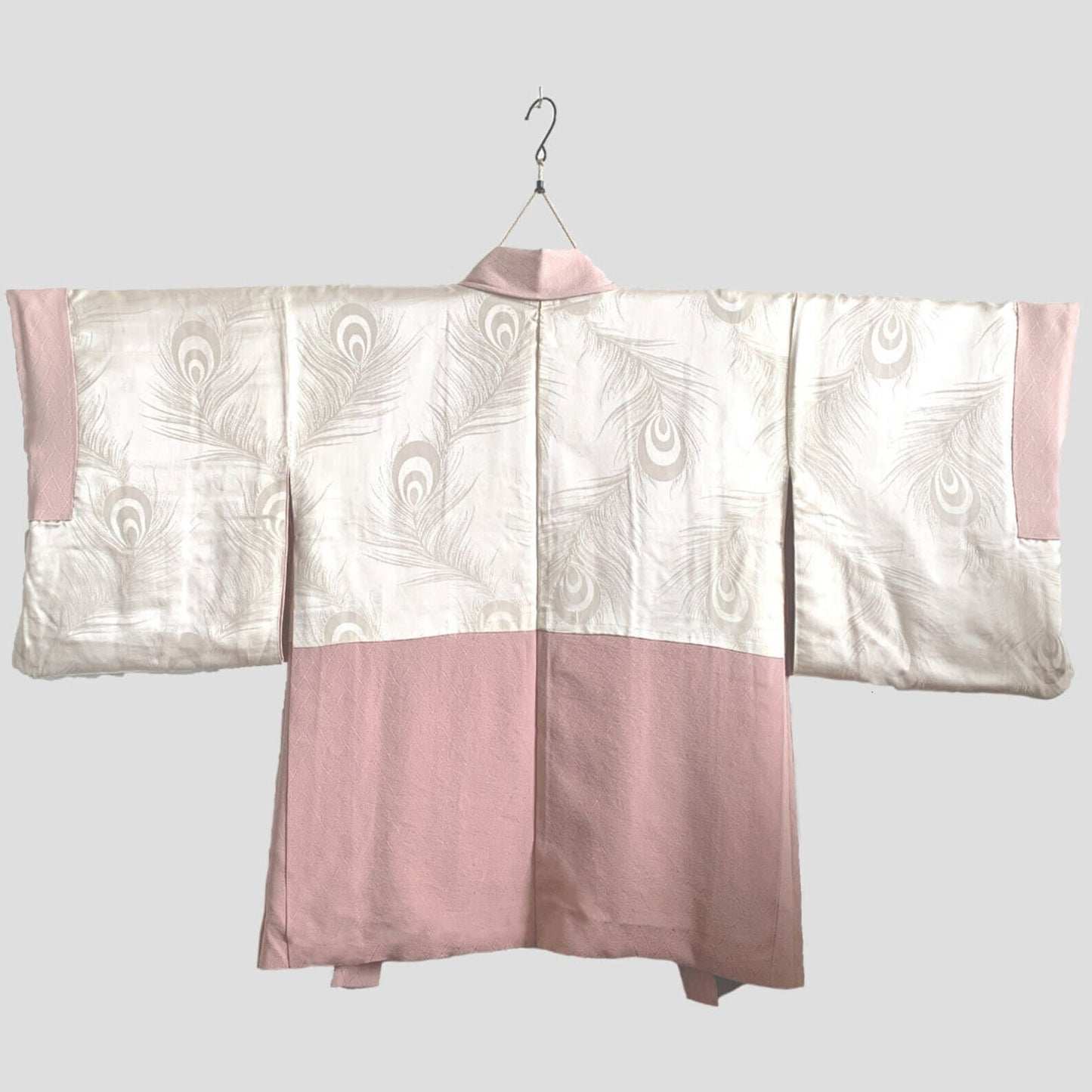 Pink Sakura Embrodiery Haori with Peacock Feather Silk Lining