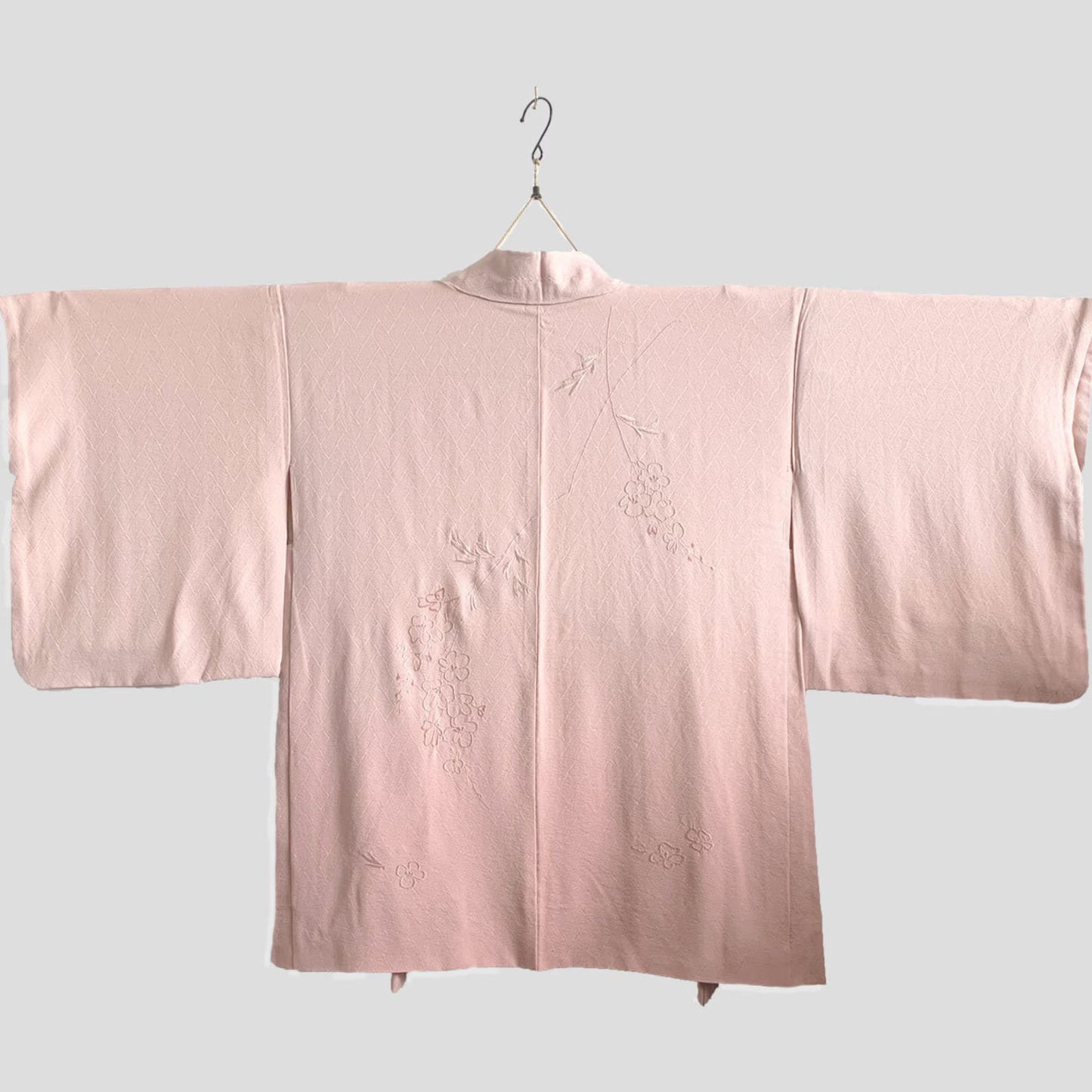 Pink Sakura Embrodiery Haori with Peacock Feather Silk Lining