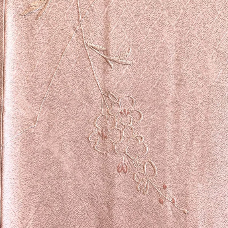 Pink Sakura Embrodiery Haori with Peacock Feather Silk Lining