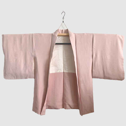 Pink Sakura Embrodiery Haori with Peacock Feather Silk Lining